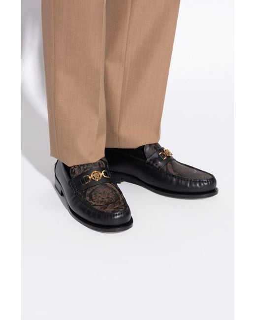 Versace Black Pattern-Printed Loafers for men