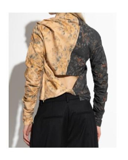 Ganni Black Asymmetric-Neck Floral-Printed Ruched Top