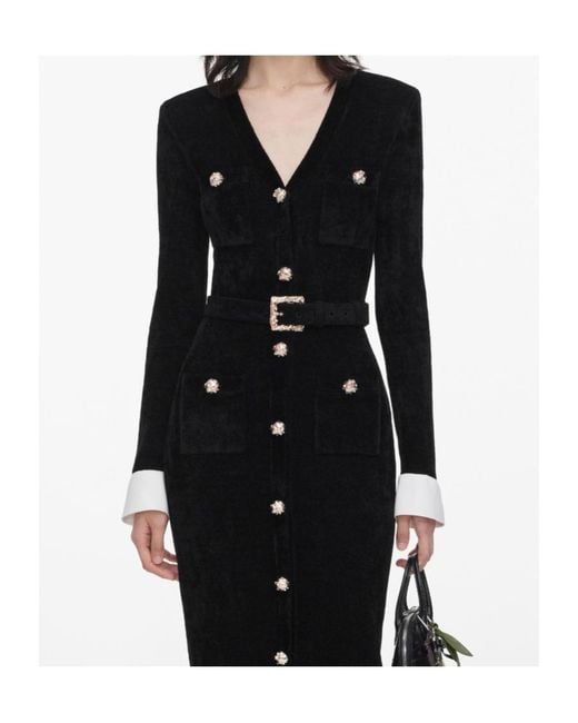 Self-Portrait Black Chenille Knit Midi Dress