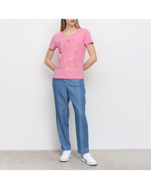 EA7 Pink Item O-Neck Short-Sleeved T-Shirt