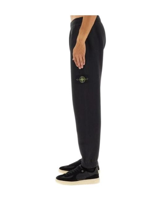 Stone Island Black Logo Patch Fleece Jogger Pants for men