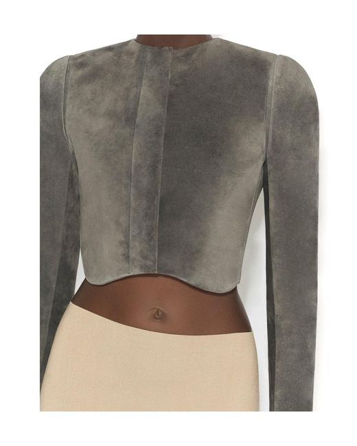Alaïa Gray Suede Goatskin Tailored Jacket