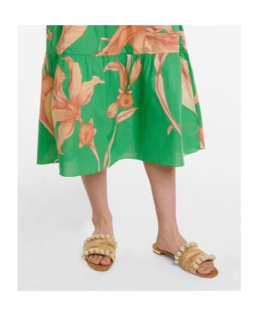 Johanna Ortiz Green Colorful Culture Floral Cotton Midi Dress