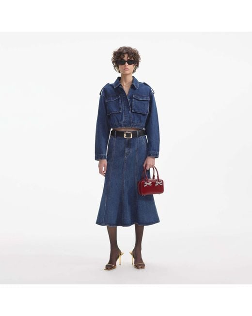 Self-Portrait Blue Denim Utility Cropped Jacket