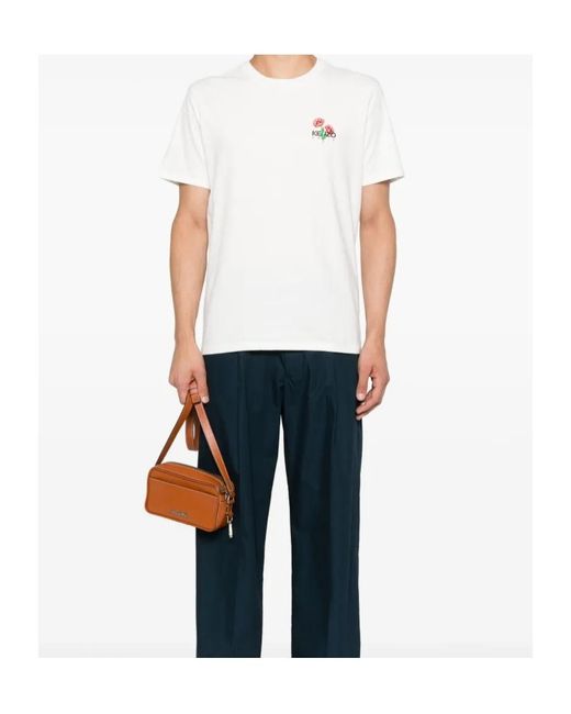KENZO White Floral-Embroidered T-Shirt for men
