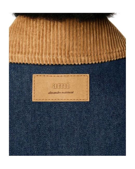 AMI Blue Padded Denim Worker Jacket for men