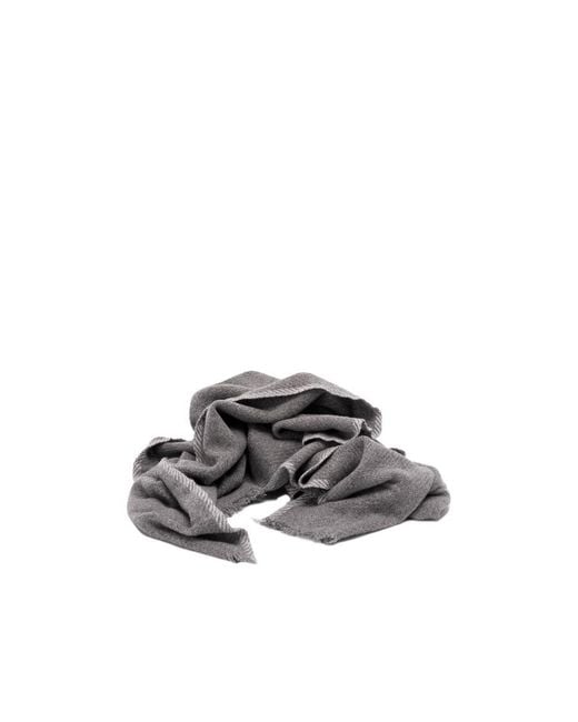 Brunello Cucinelli Gray Fringed Edge Knitted Scarf for men