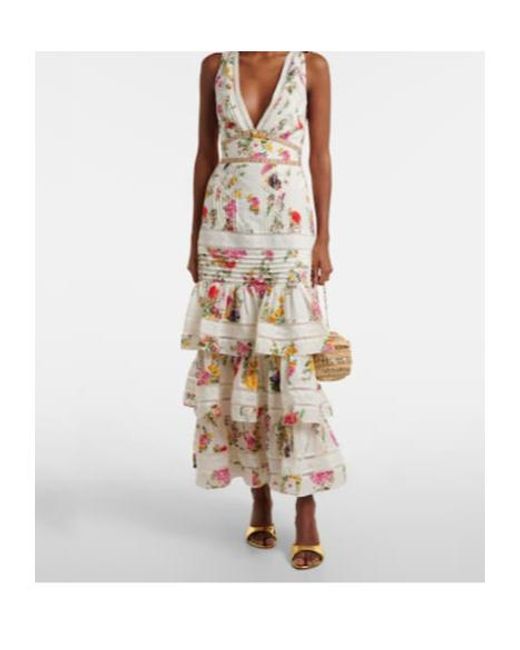 Camilla White Floral Tiered Cotton And Silk Maxi Dress