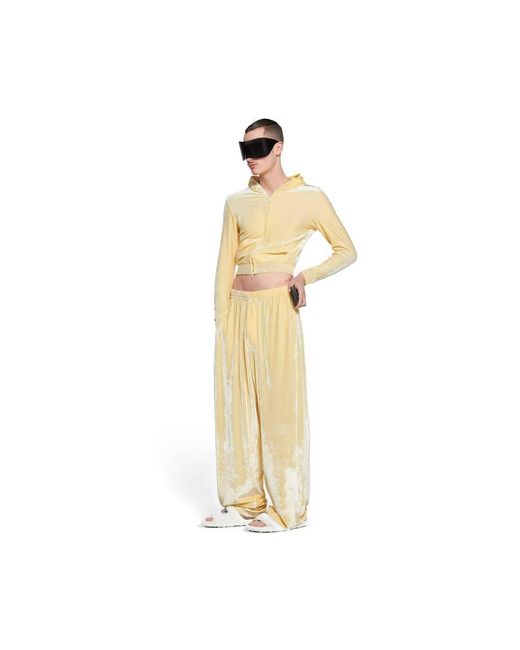 Balenciaga Yellow Velvet-Effect Elastic Waist Trousers for men