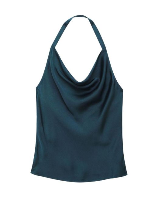 Anine Bing Blue Kia Silk Cowl-Neck Top