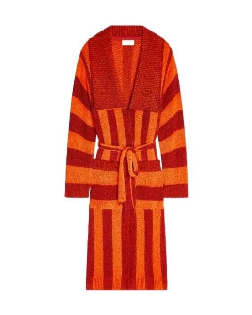Dries Van Noten Red Belted Striped Cardigan