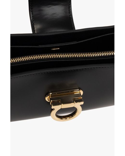 Ferragamo Black Trifolio Logo Engraved Shoulder Bag