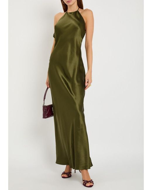 Reformation Green Jeany Halterneck Silk Maxi Dress