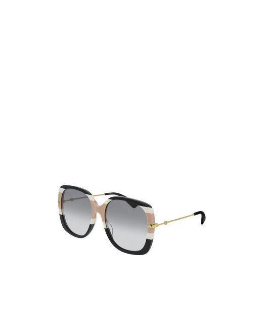 Gucci White Block Stripe Square Sunglasses