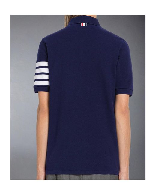 Thom Browne Blue 4-Bar Short Sleeved Polo Top