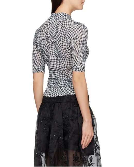 Ganni Black Sheer Printed Checked Polo Shirt