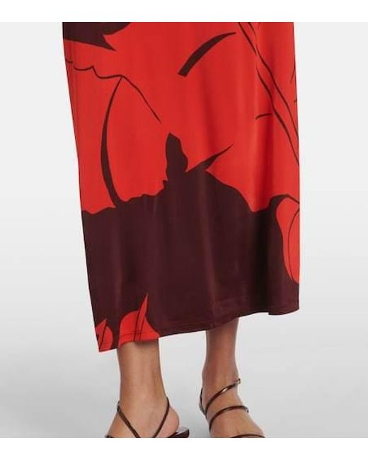 Johanna Ortiz Red Printed Jersey Maxi Dress
