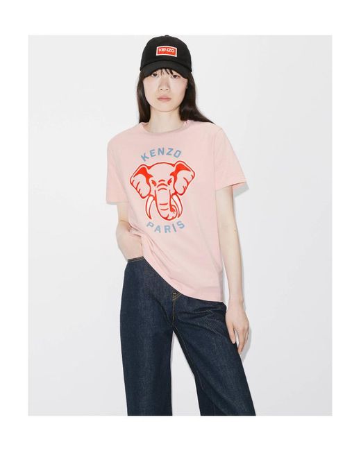 KENZO Pink Loose-Fit Varsity Jungle Elephant T-Shirt