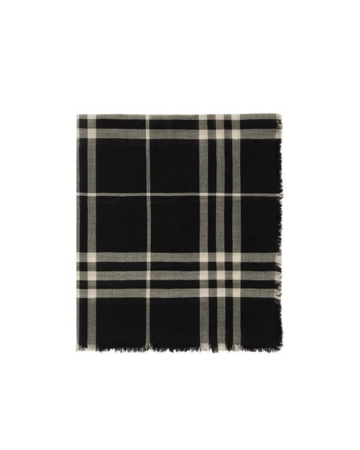 Burberry Black Check Printed Frayed-Edge Scarf