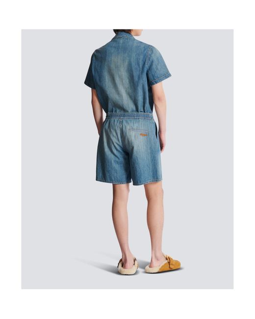 Balmain Blue Elastic-Waist Denim Shorts for men