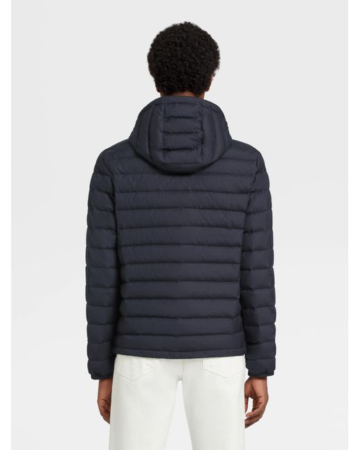 Zegna Blue Hooded Padded Jacket for men