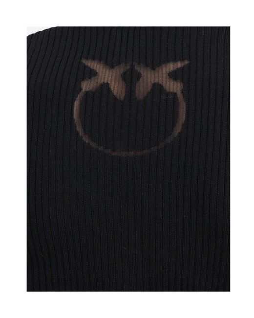 Pinko Black Love Birds Logo Rib-Knit Cardigan
