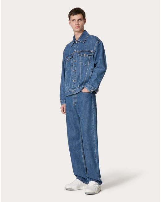 Valentino Blue Buttoned Twill Denim Jacket for men