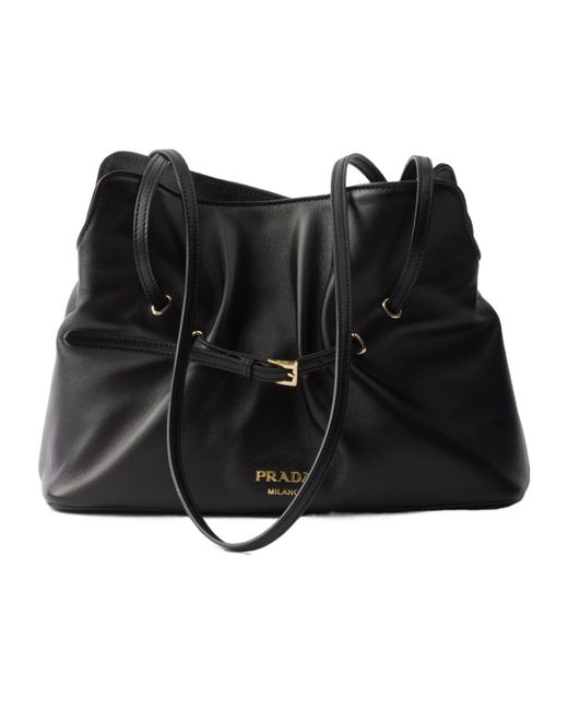 Prada Black Dada Buckle Detailed Small Bucket Bag