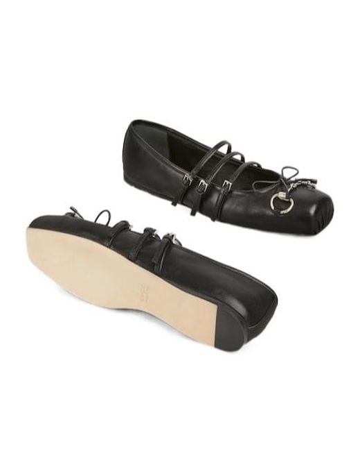 Gucci Black Horsebit Leather Flat