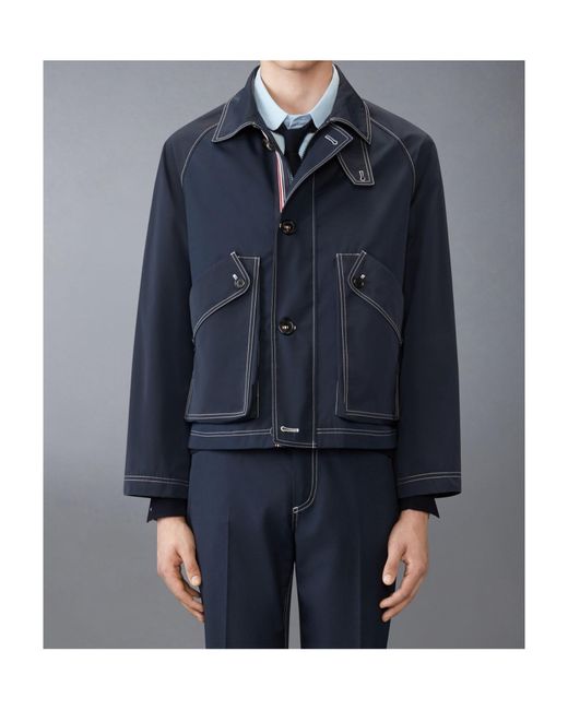 Thom Browne Blue Contrast-Stitching Raglan Jacket for men