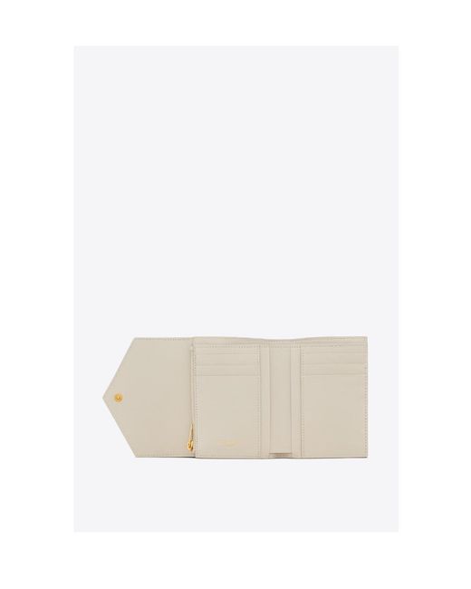 Saint Laurent White Cassandre Matelassé Compact Tri Fold Wallet