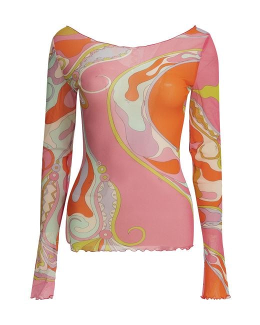 Emilio Pucci Pink Pucci Orchidee Printed Tulle Top