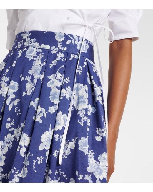 Carolina Herrera Blue Floral Faille Midi Skirt