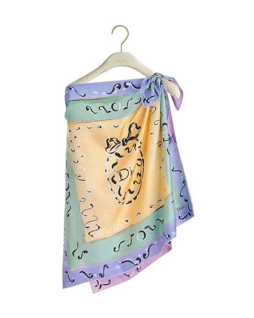 Dior Blue Iviera Asymmetrical Silk Top