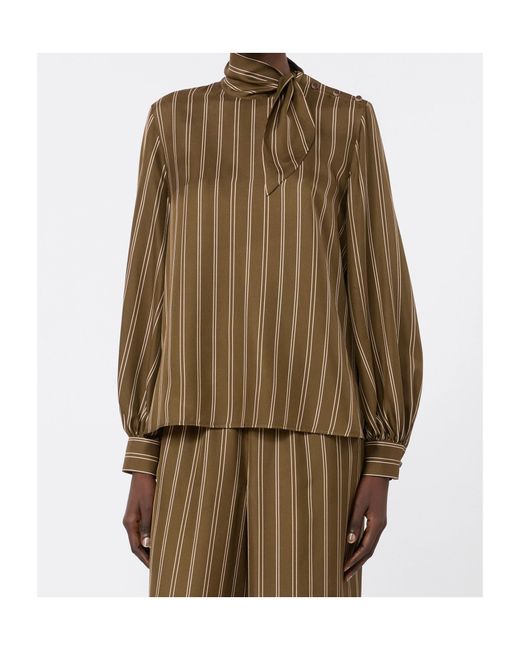 Max Mara Brown Stripe-Print Silk Blouse