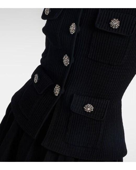 Self-Portrait Black Embellished Pleated Minidress