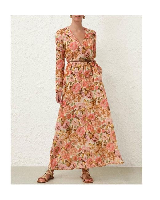 Zimmermann Multicolor Floral Printed Plunge Maxi Dress