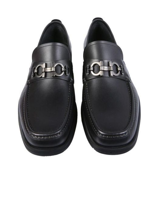 Ferragamo Black Logo Buckle Business Casual Shoes for men