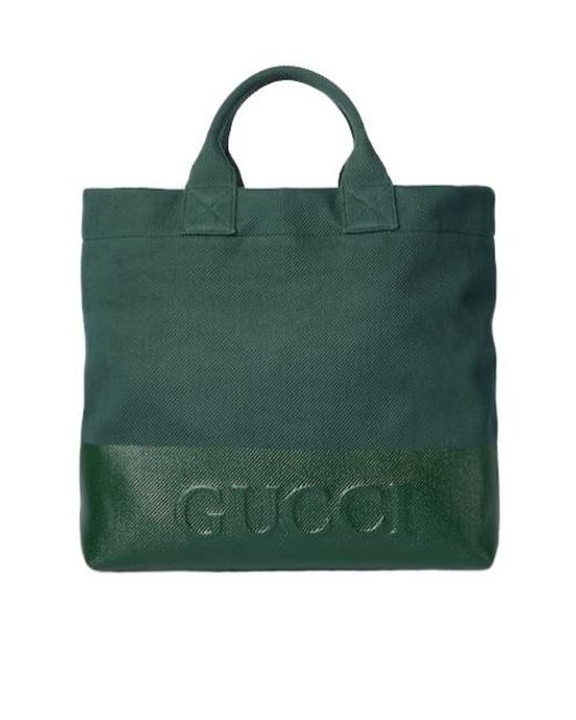 Gucci Green Canvas Tote Bag With Embossed Detail