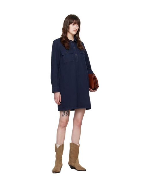 A.P.C. Blue Pocket-Flap Shirt Dress