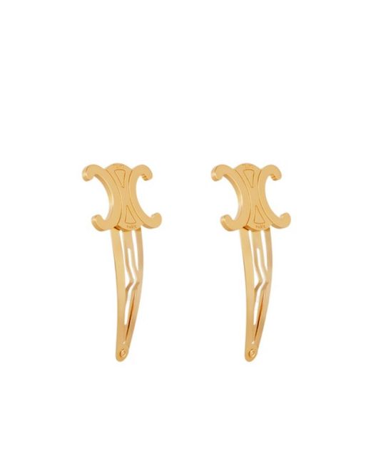Céline Metallic Hair Accessories Set Of 2 Triomphe Snap Hair Clips