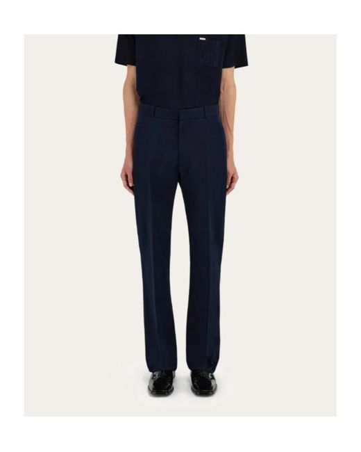 Ferragamo Blue Cotton Canvas Pants for men