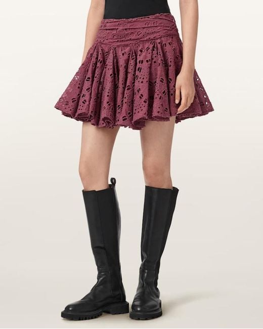 AllSaints Red Dotty Mini Skirt
