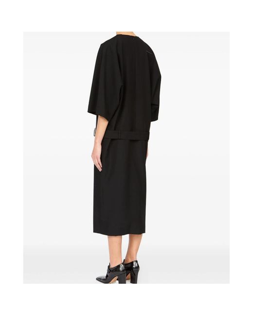 MM6 by Maison Margiela Black Three-Quarter Sleeve Midi Dress