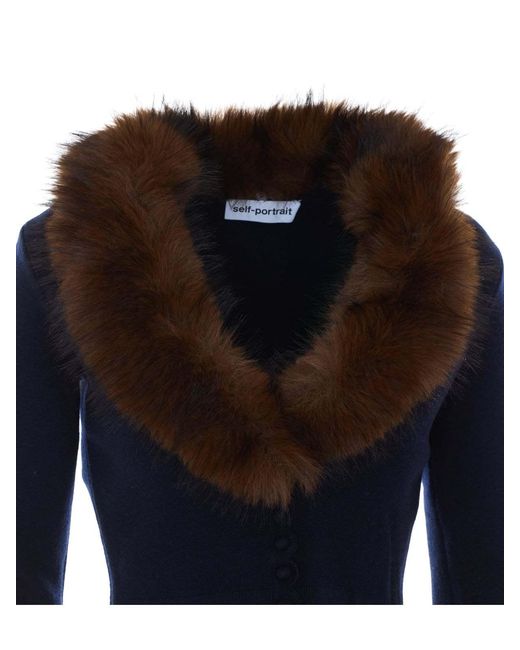 Self-Portrait Blue Faux-Fur Knit Cardigan