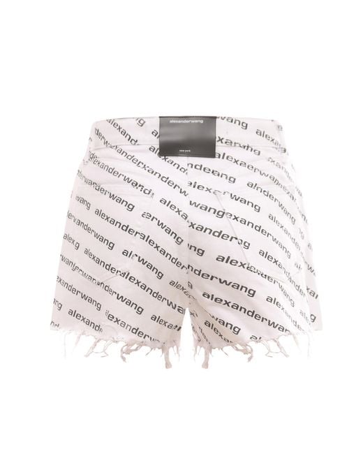 T By Alexander Wang White Logo Print Denim Shorts