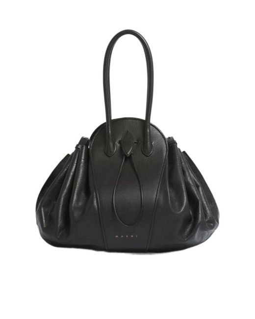 Marni Black Leather Tulipea Large Handbag