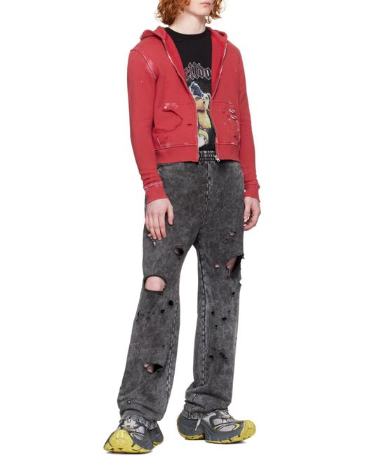 we11done Red Pierced Zip-Up Hoodie for men