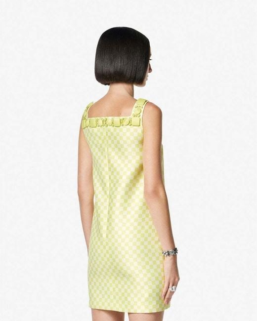 Versace Yellow Embellished Check-Pattern Dress