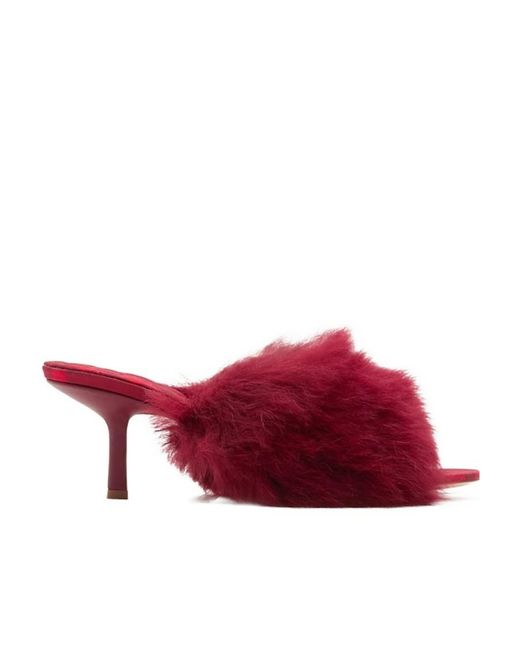 Burberry Red Jackie Open-Toe Shearling Sandals